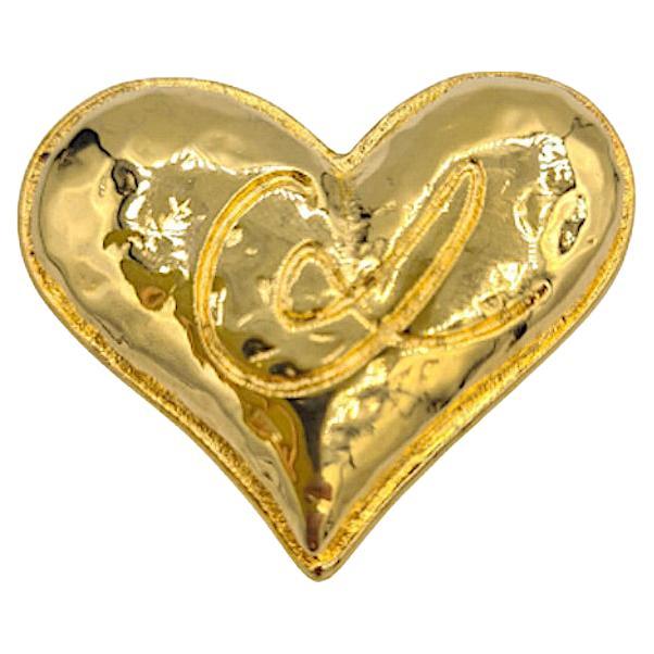 CHRISTIAN LACROIX Vintage Heart Brooch in Gilt Metal For Sale