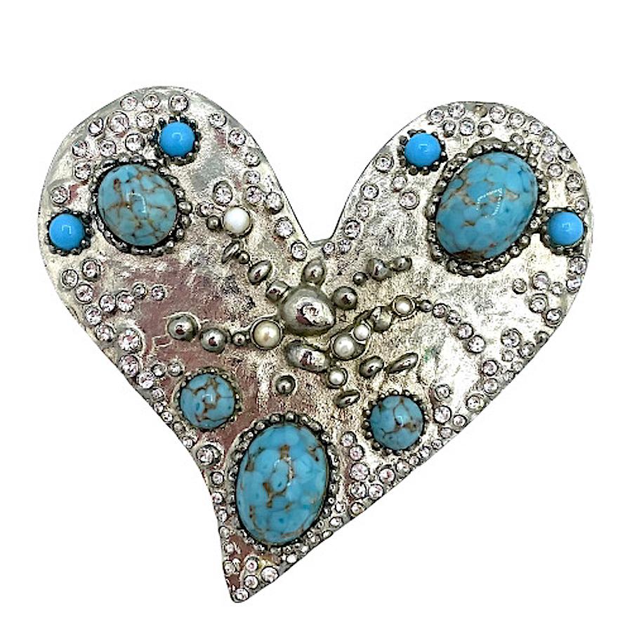 CHRISTIAN LACROIX Vintage Heart Choker in Silver Plate Metal In Good Condition For Sale In Paris, FR