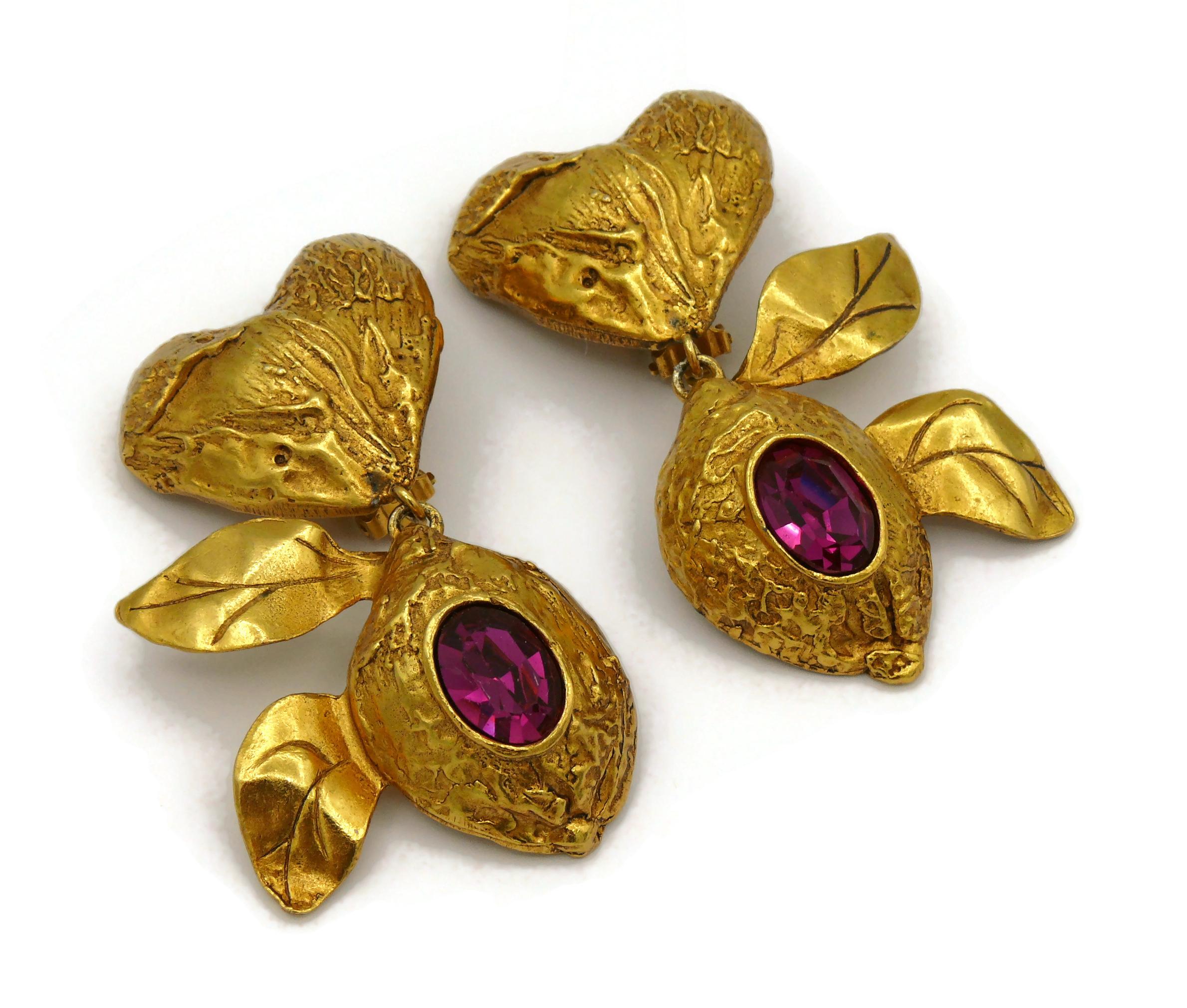 CHRISTIAN LACROIX Vintage Heart Lemon Dangling Earrings In Good Condition For Sale In Nice, FR