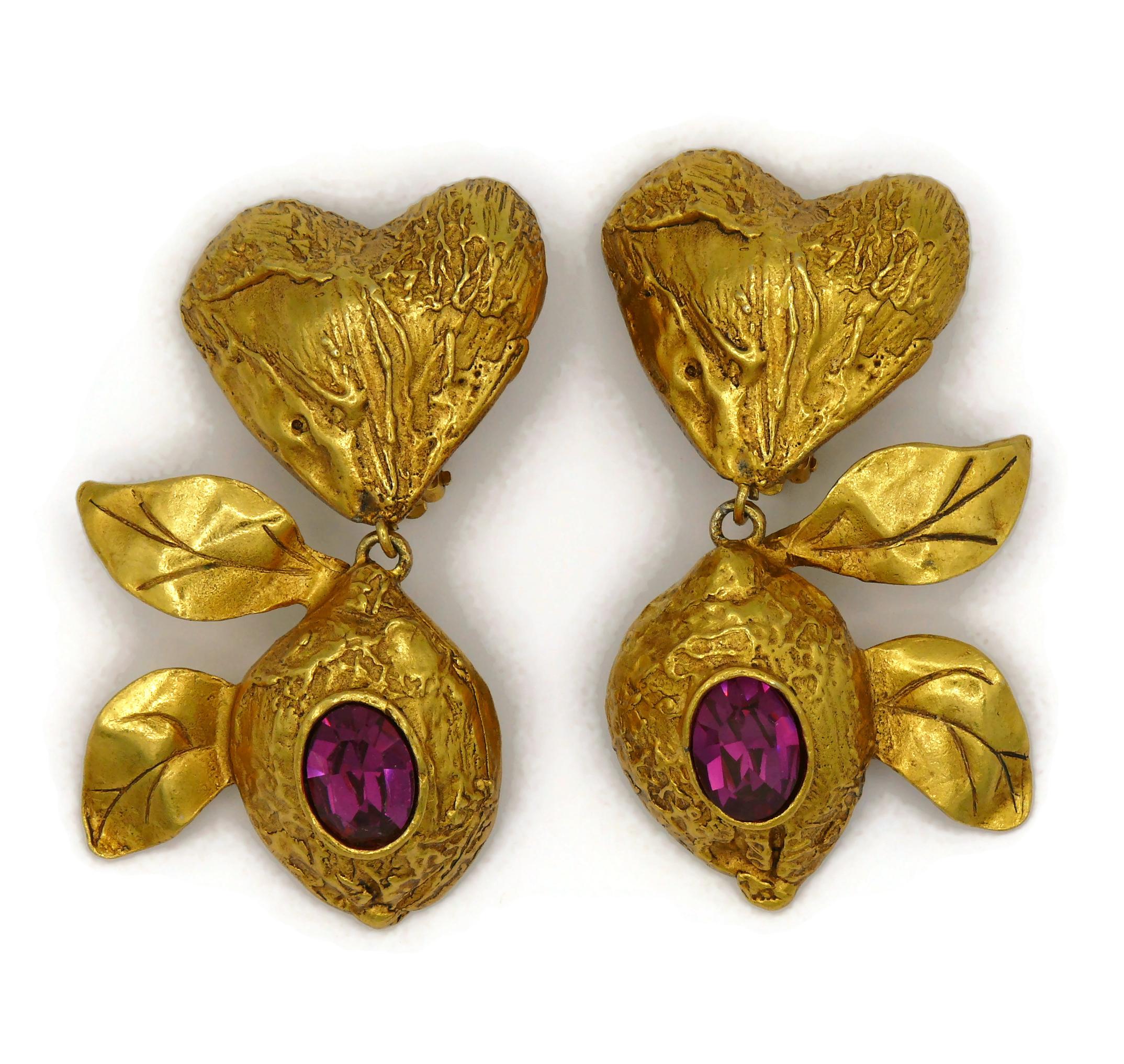 Women's CHRISTIAN LACROIX Vintage Heart Lemon Dangling Earrings For Sale