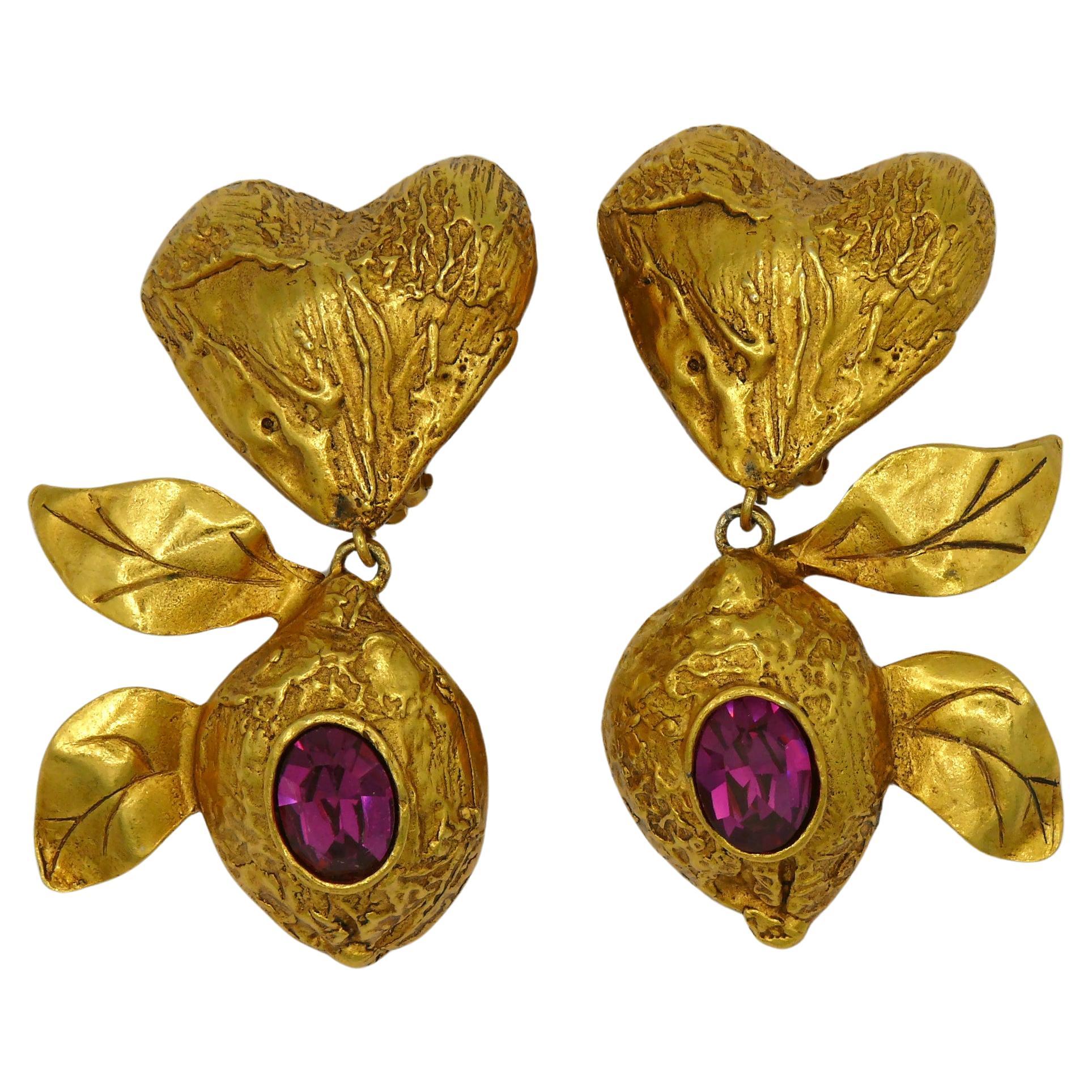 CHRISTIAN LACROIX Vintage Heart Lemon Dangling Earrings For Sale