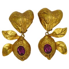 CHRISTIAN LACROIX Pendants d'oreilles vintage cœur citron