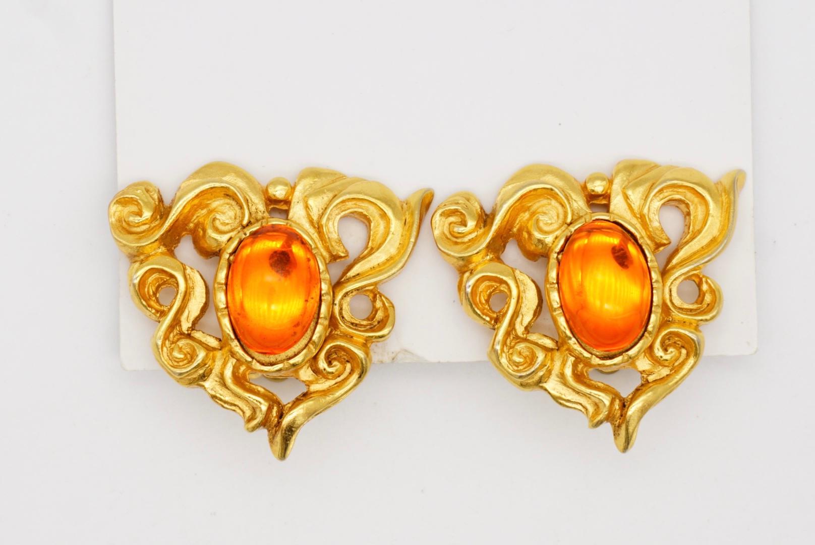 Christian Lacroix Vintage Heart Oval Citrine Orange Cabochon Openwork Earrings For Sale 6