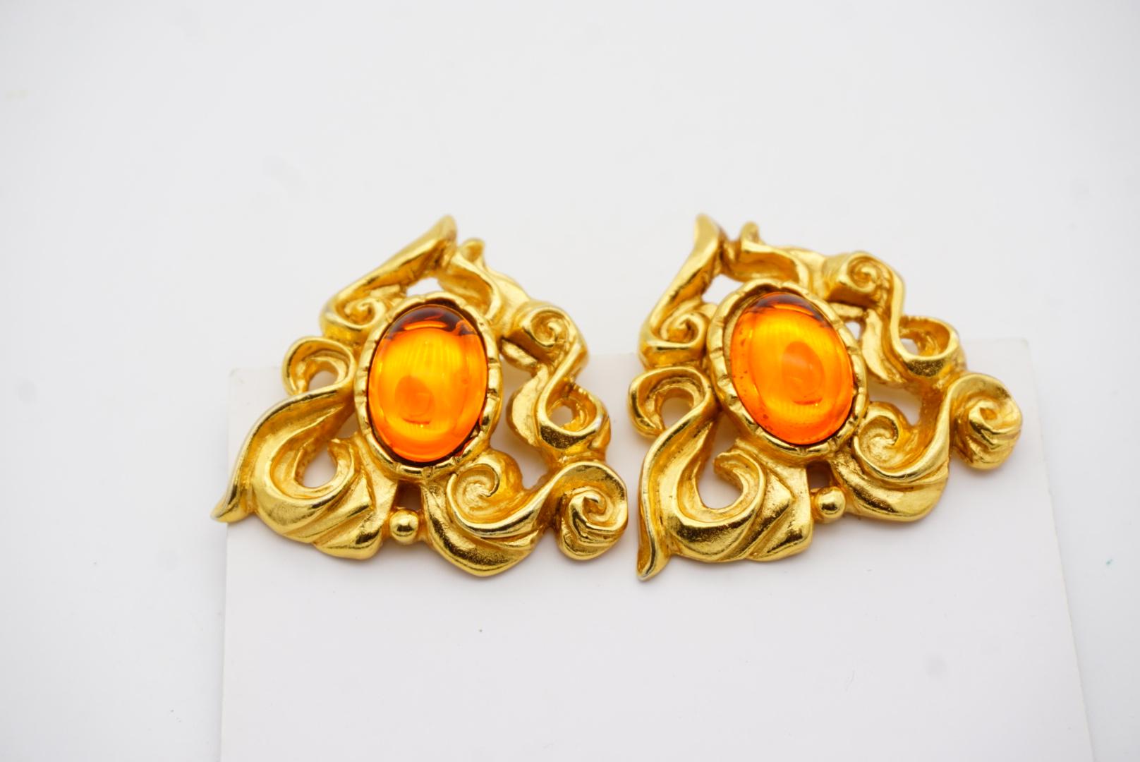 Christian Lacroix Vintage Heart Oval Citrine Orange Cabochon Openwork Earrings For Sale 7