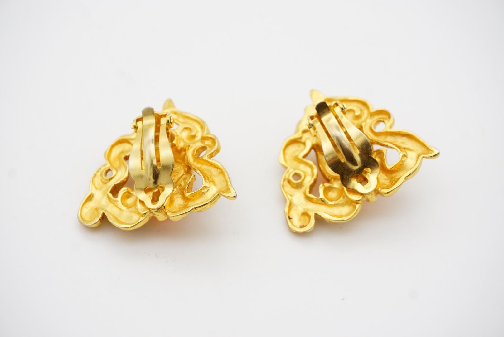 Christian Lacroix Vintage Heart Oval Citrine Orange Cabochon Openwork Earrings For Sale 8