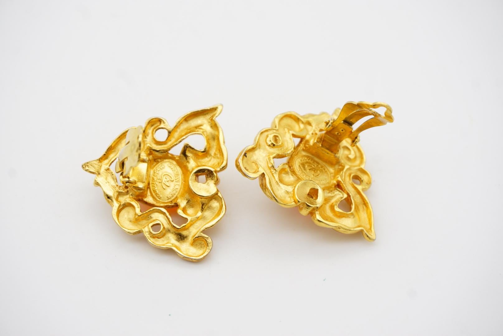 Christian Lacroix Vintage Heart Oval Citrine Orange Cabochon Openwork Earrings For Sale 9