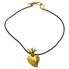 Chanel Rhinestone Here Mark Heart 4 Row Pendant Necklace