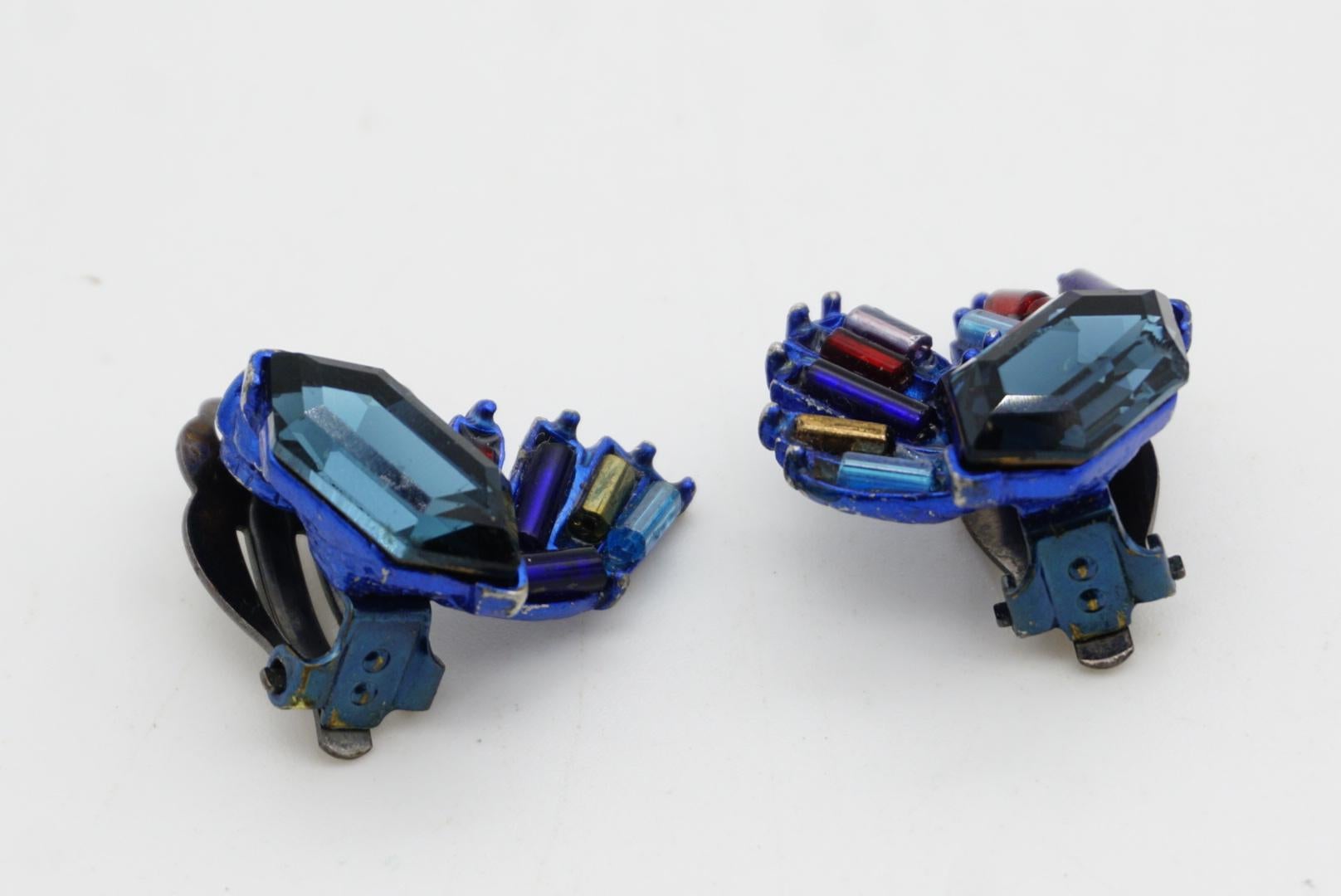 Christian Lacroix Vintage Sechseck Marine Lila Schillernde Kristalle Flügel Ohrringe im Angebot 6