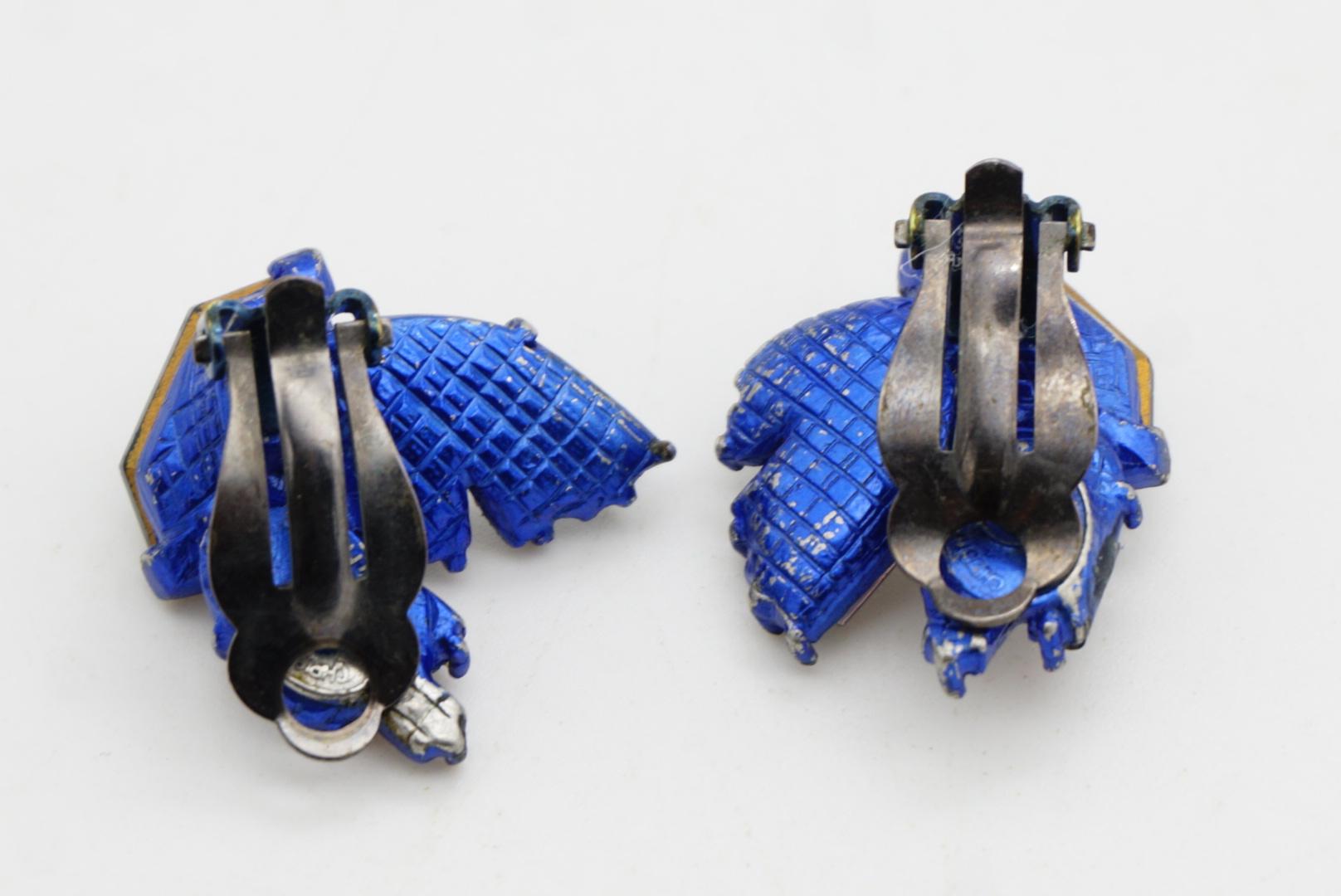 Christian Lacroix Vintage Sechseck Marine Lila Schillernde Kristalle Flügel Ohrringe im Angebot 7