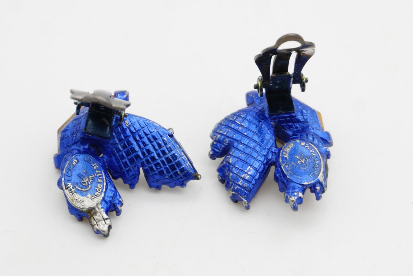 Christian Lacroix Vintage Sechseck Marine Lila Schillernde Kristalle Flügel Ohrringe im Angebot 8