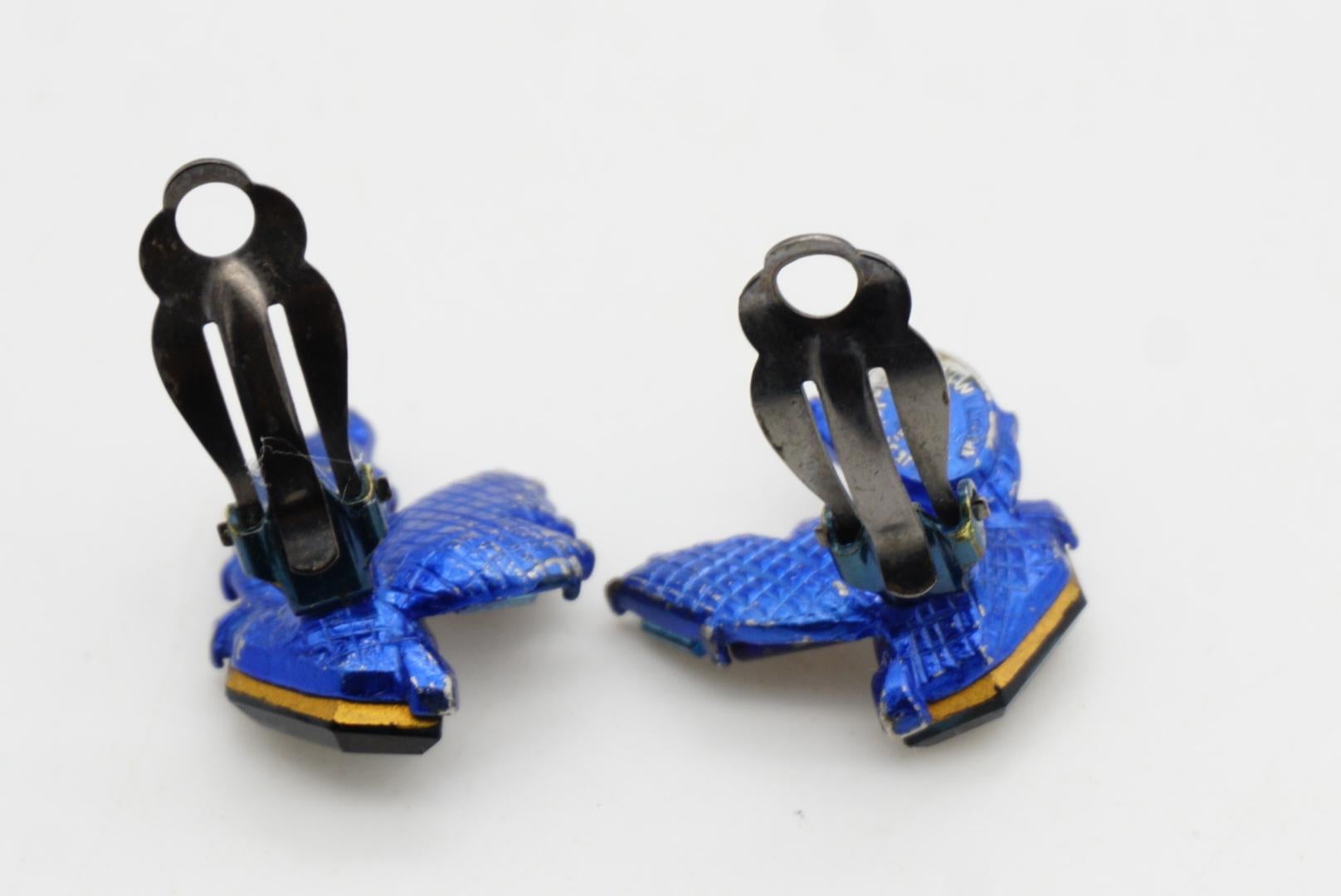 Christian Lacroix Vintage Sechseck Marine Lila Schillernde Kristalle Flügel Ohrringe im Angebot 9