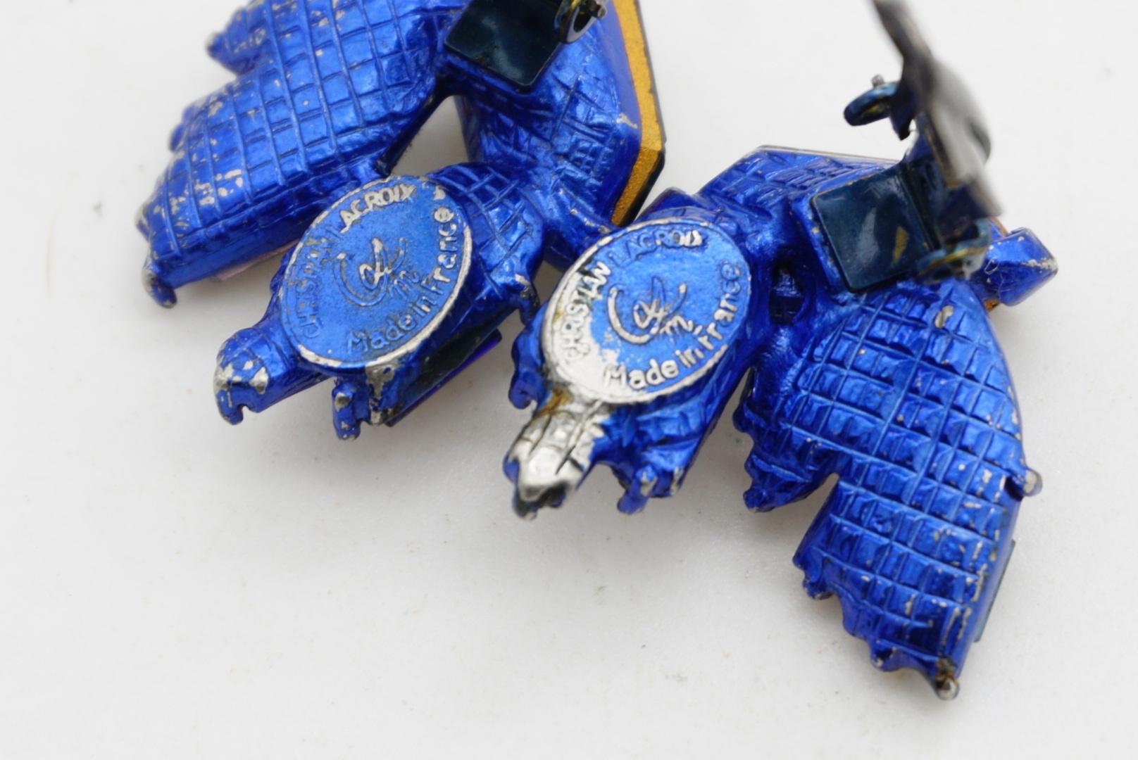 Christian Lacroix Vintage Sechseck Marine Lila Schillernde Kristalle Flügel Ohrringe im Angebot 10