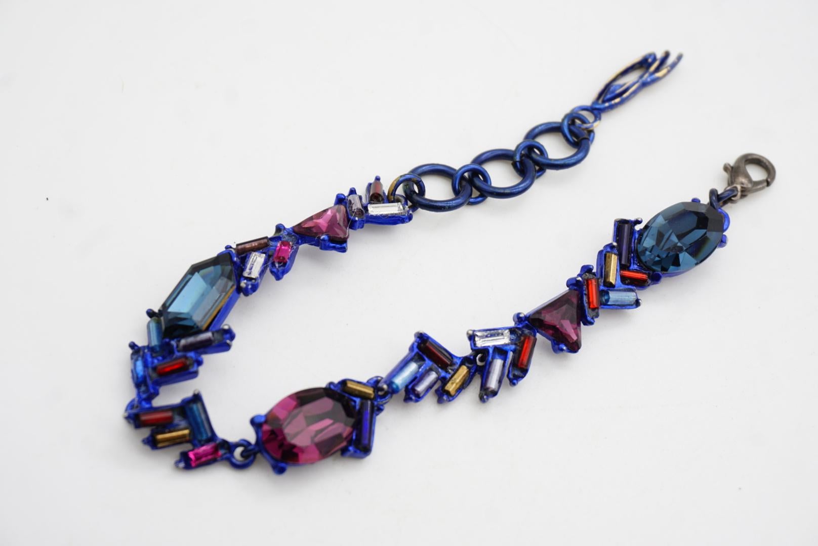 Christian Lacroix Vintage Hexagon Oval Triangle Navy Purple Iridescent Bracelet en vente 6