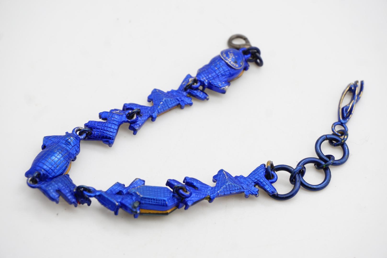 Christian Lacroix Vintage Hexagon Oval Triangle Navy Purple Iridescent Bracelet en vente 9