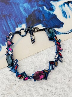 Christian Lacroix Vintage Hexagon Oval Triangle Navy Purple Iridescent Bracelet