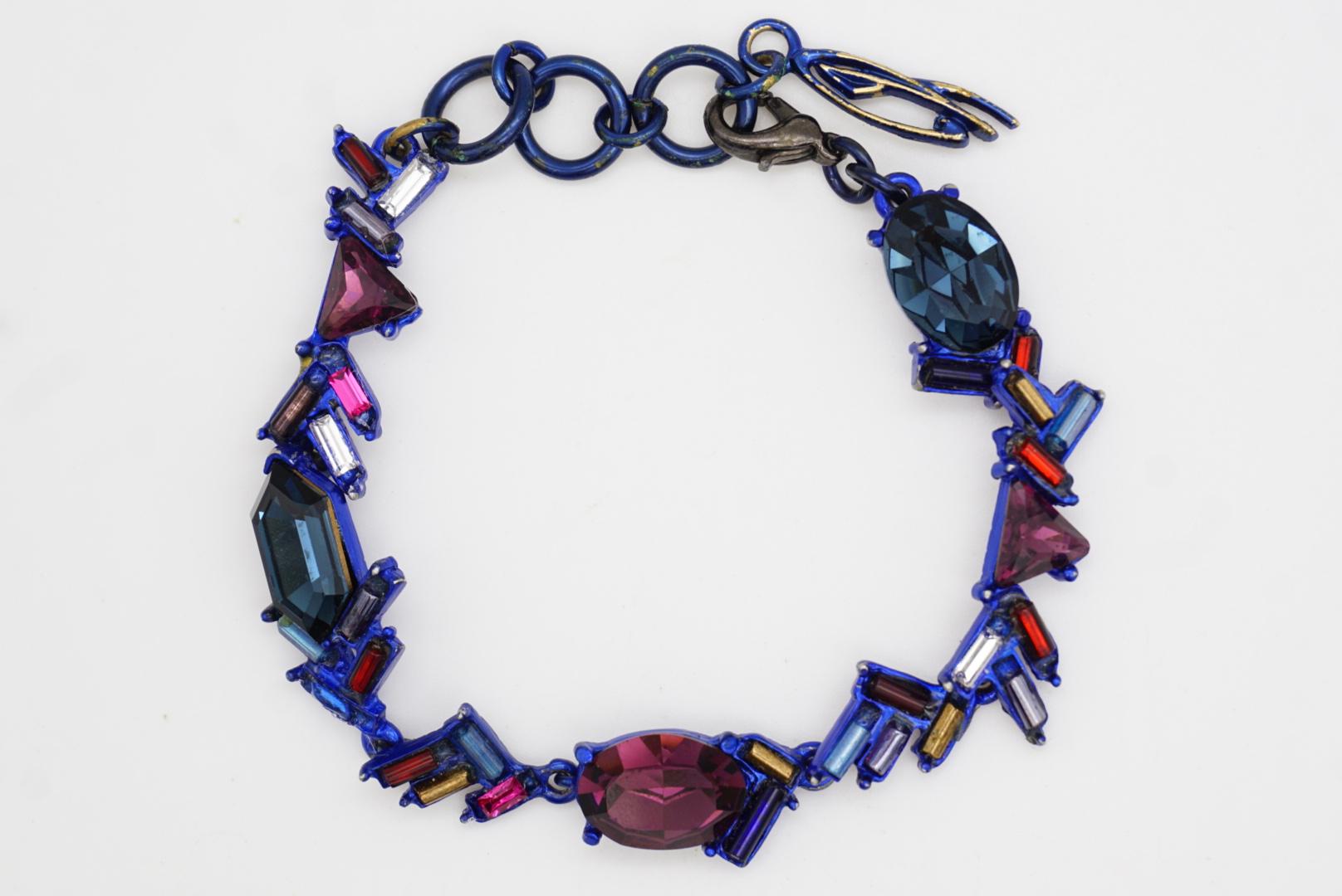 Christian Lacroix Vintage Hexagon Oval Triangle Navy Purple Iridescent Bracelet en vente 3