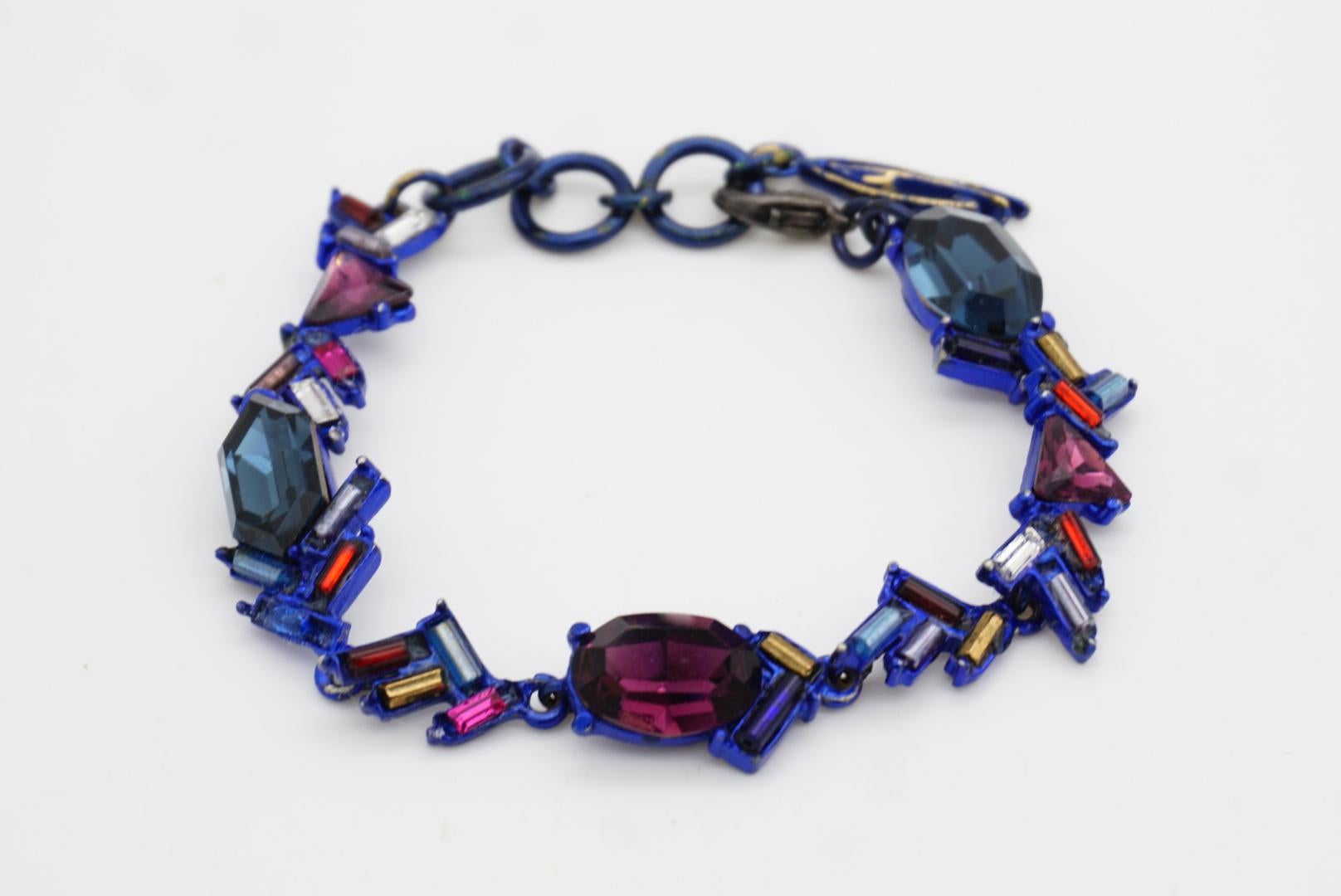 Christian Lacroix Vintage Hexagon Oval Triangle Navy Purple Iridescent Bracelet en vente 4