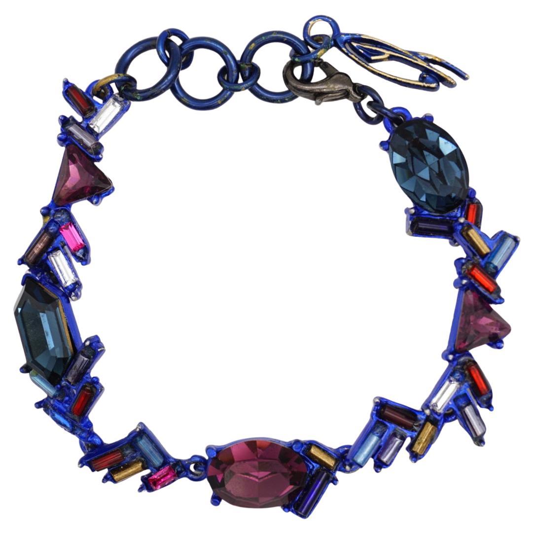 Christian Lacroix Vintage Hexagon Oval Triangle Navy Purple Iridescent Bracelet en vente