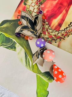 Christian Lacroix Vintage Huge Crystals Leaf Pink Purple Ball Water Drop Brooch