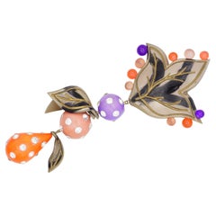 Christian Lacroix Vintage Huge Crystals Leaf Pink Purple Ball Water Drop Brooch