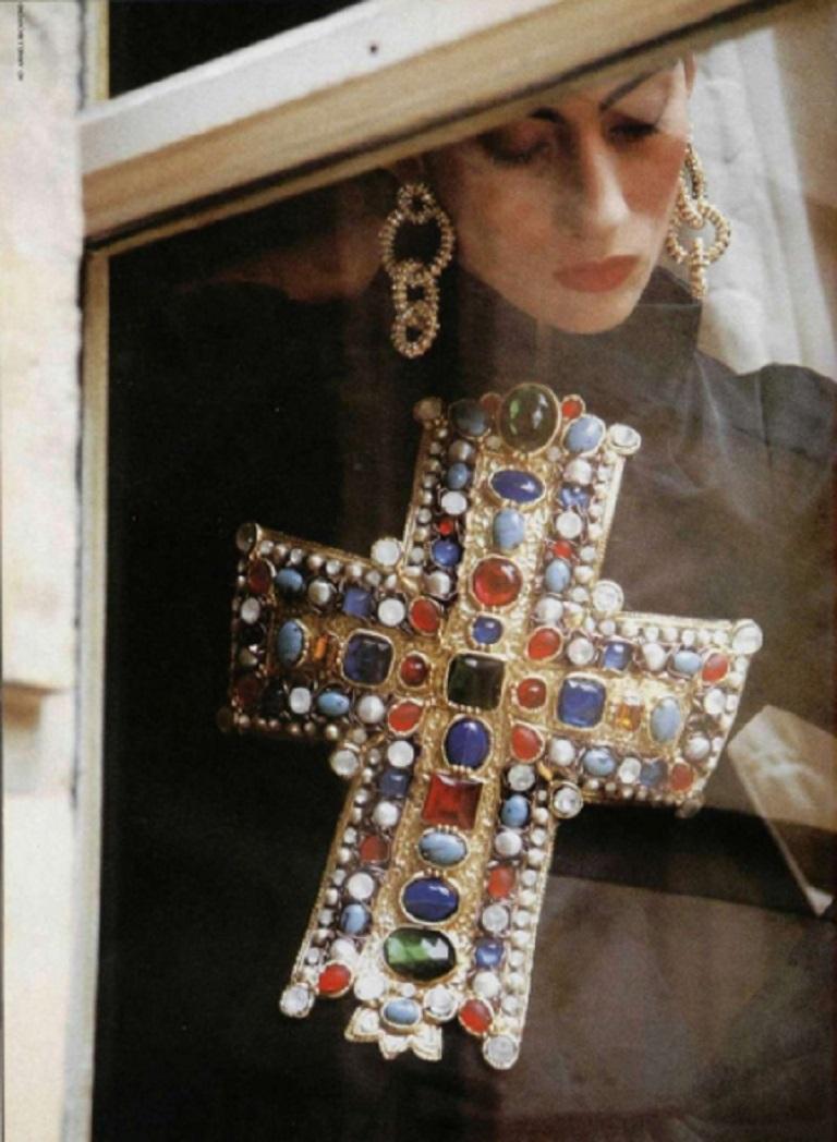 Christian Lacroix Vintage Iconic Jewelled Cross Denim Vest 2