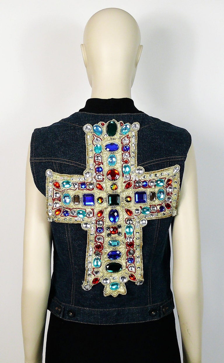 Christian Lacroix Vintage Iconic Jewelled Cross Denim Vest at 1stDibs