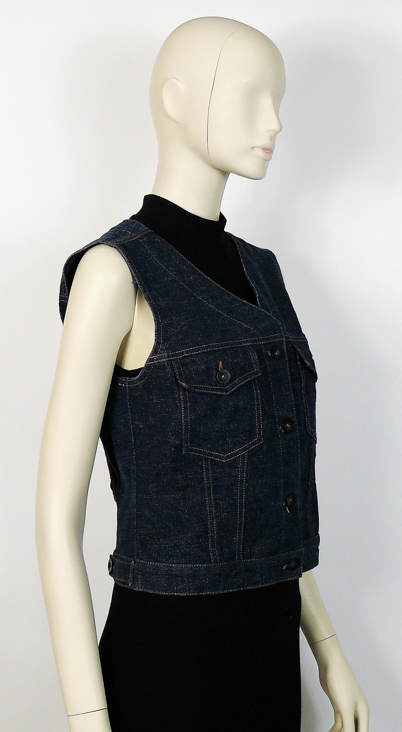 Women's Christian Lacroix Vintage Iconic Jewelled Cross Denim Vest