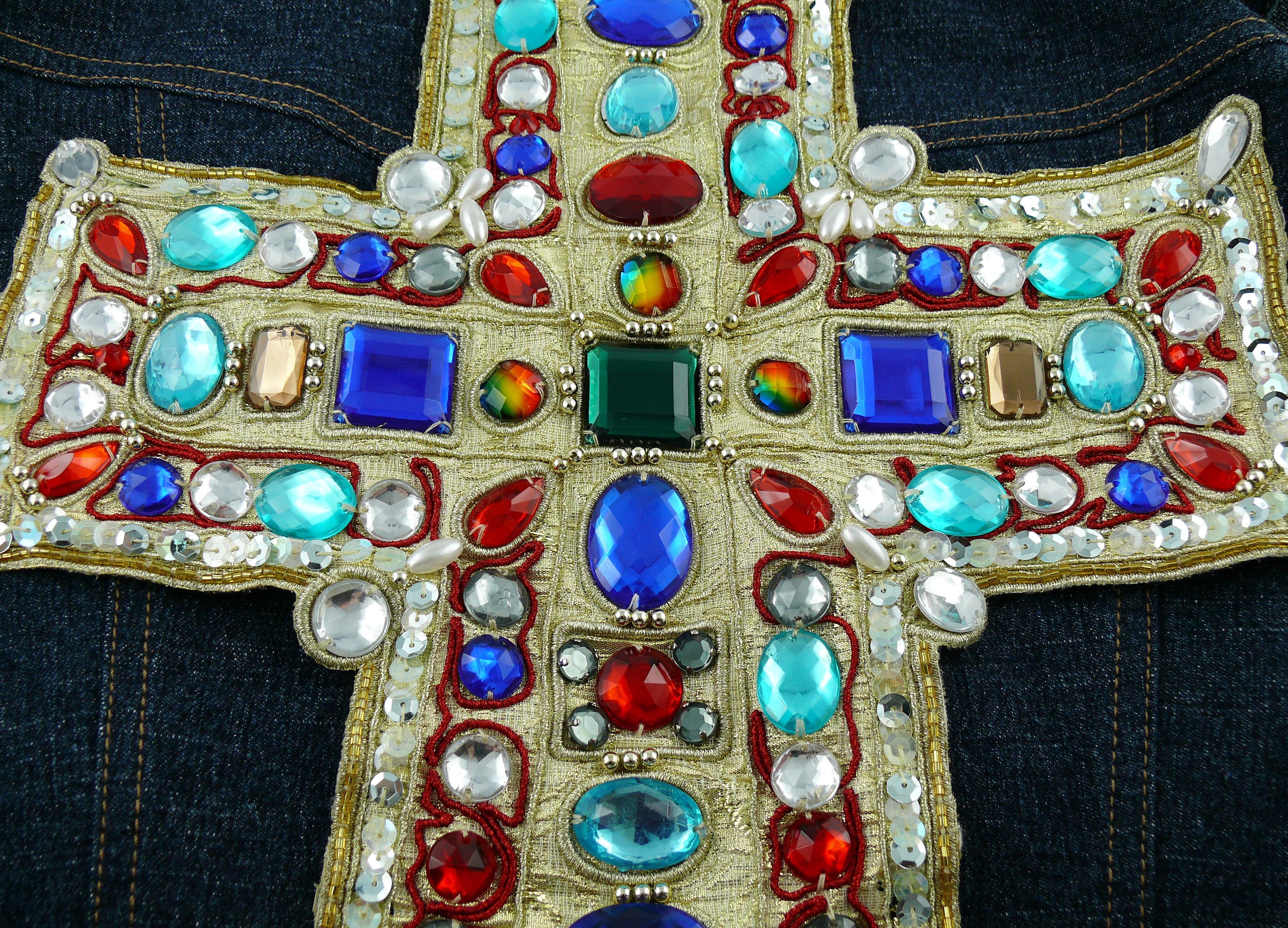 Christian Lacroix Vintage Iconic Jewelled Cross Denim Vest 1