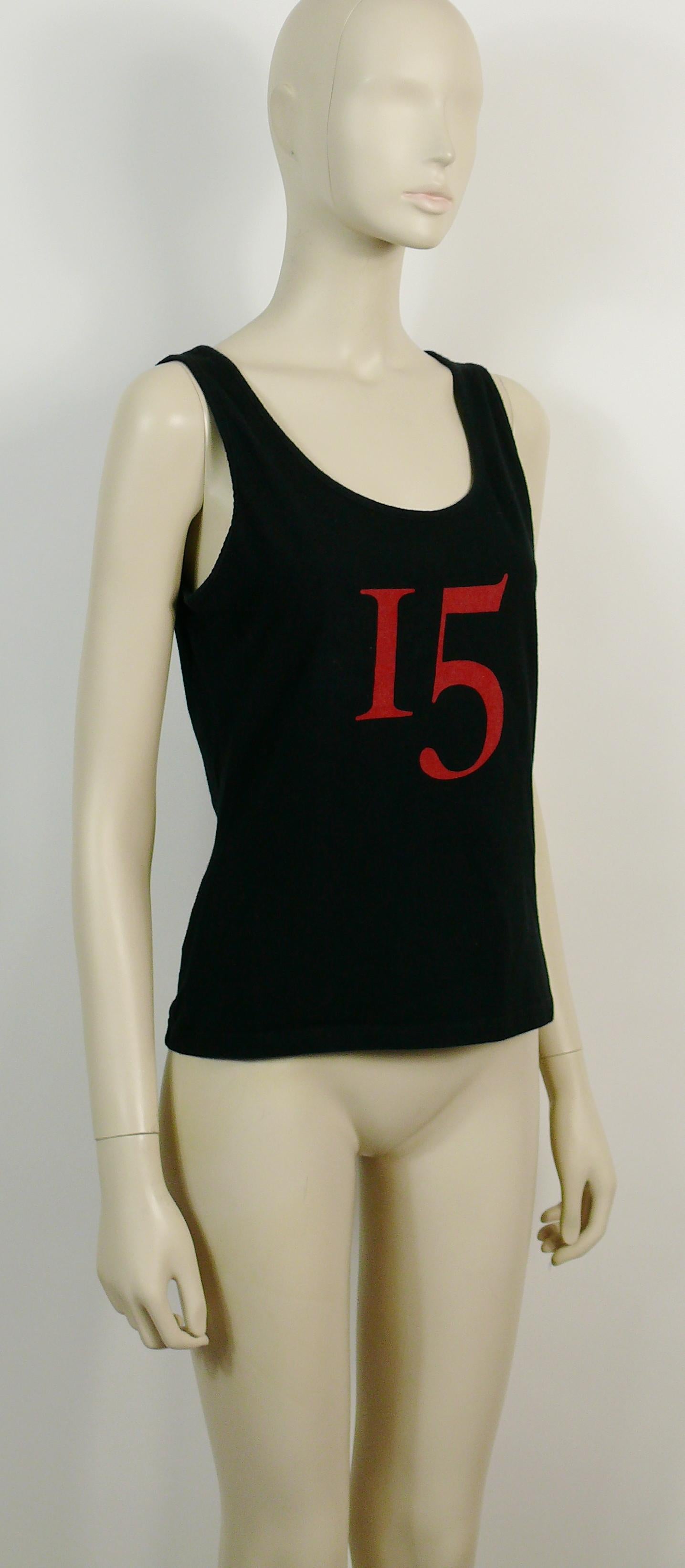 CHRISTIAN LACROIX vintage black tank top featuring an iconic large jewelled cross print on the back and a red 