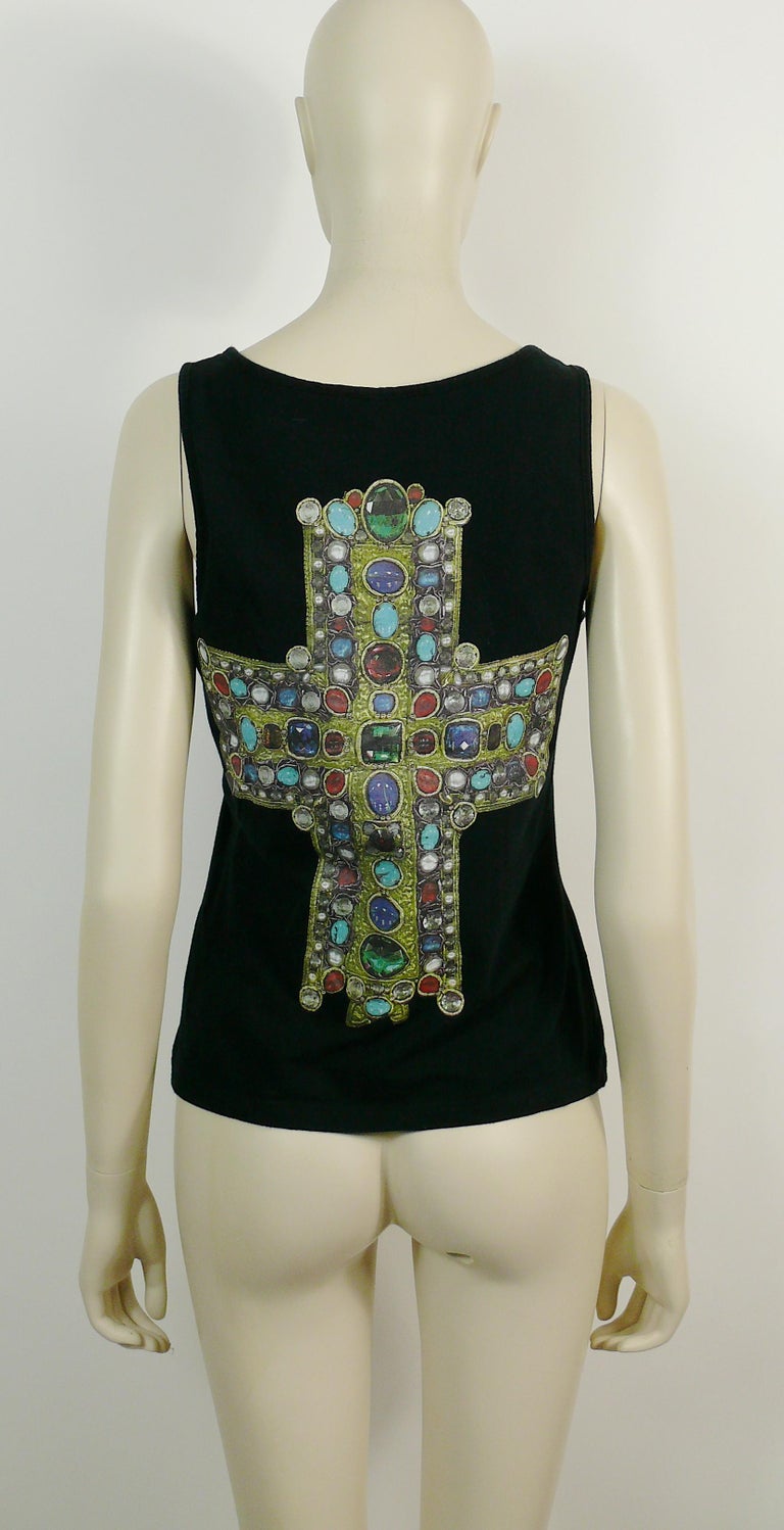 Christian Lacroix Vintage Iconic Jewelled Cross Print Tank Top at
