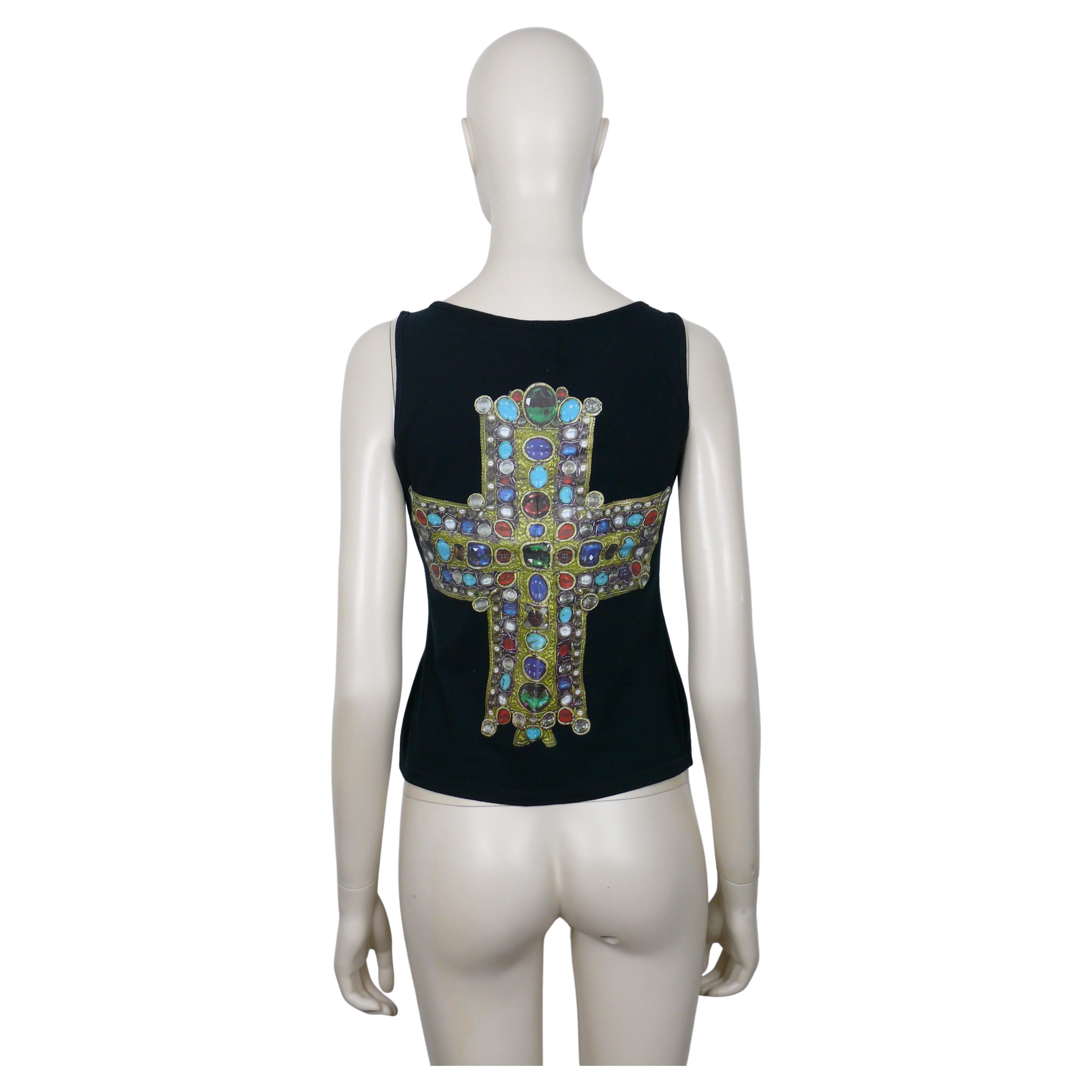 CHRISTIAN LACROIX Vintage Iconic Jewelled Cross Print Tank Top Size XS For Sale