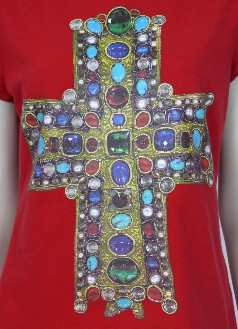 Women's Christian Lacroix Vintage Iconic Jewelled Cross Print Top Size L For Sale