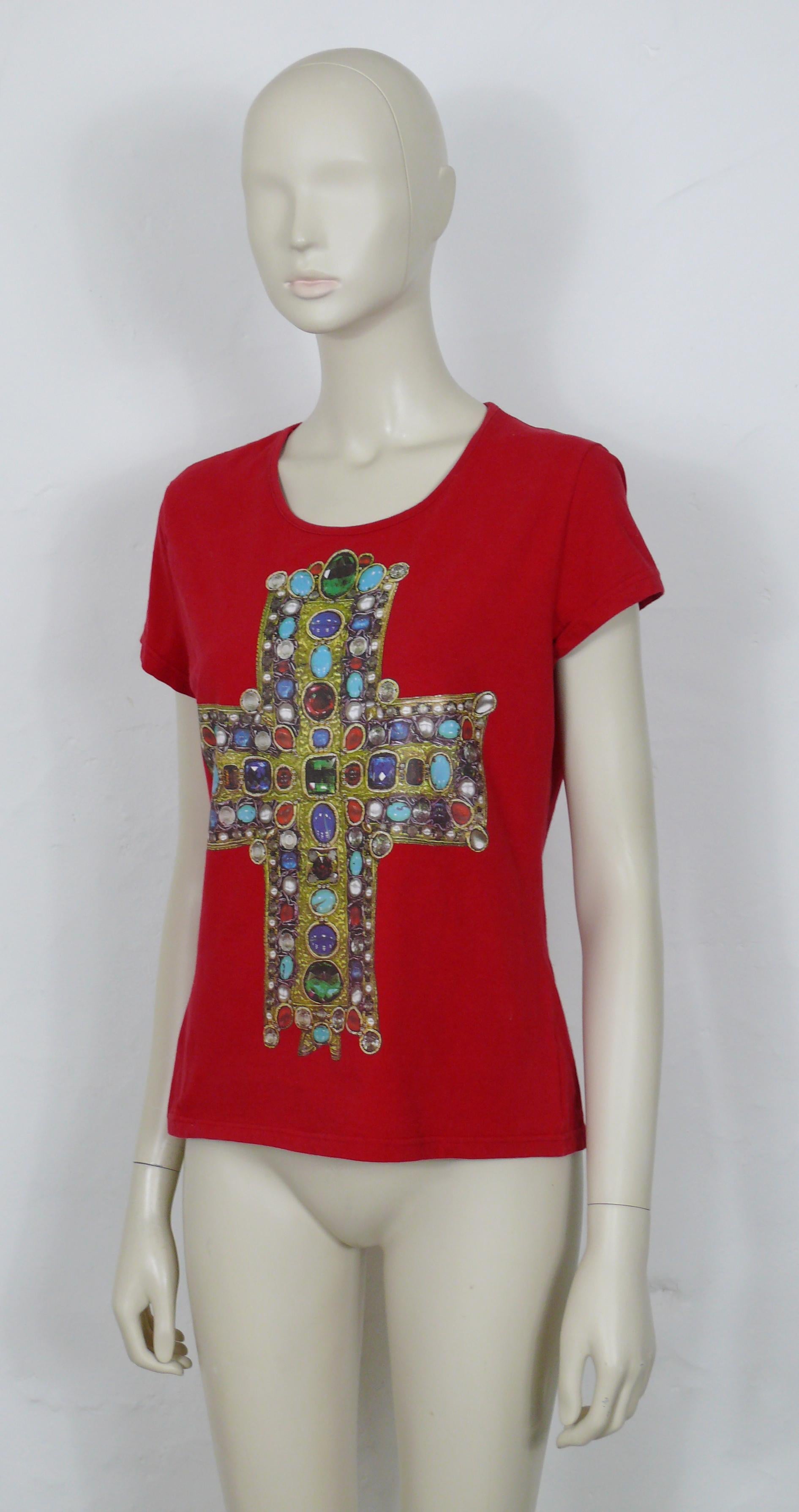 Gray Christian Lacroix Vintage Iconic Jewelled Cross Print Top Size L For Sale
