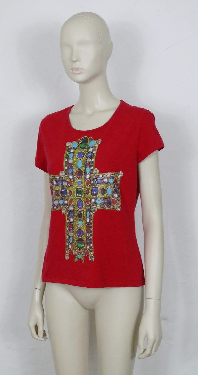 Christian Lacroix Vintage Iconic Jewelled Cross Print Top Size L For Sale 1