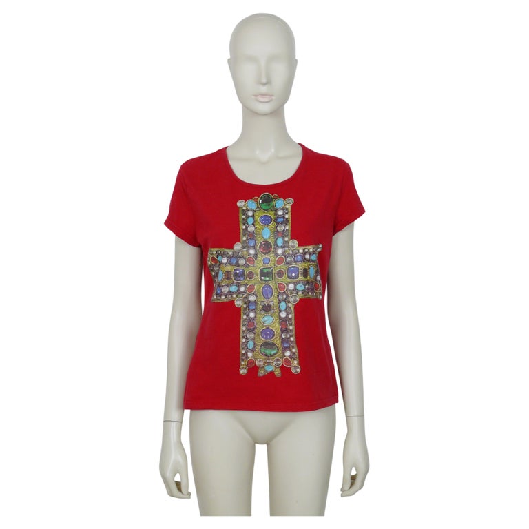 Christian Lacroix Vintage Iconic Jewelled Cross Print Top Size L For Sale