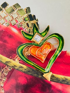 Christian Lacroix Vintage Iconic Large Green Orange Heart Statement Brooch