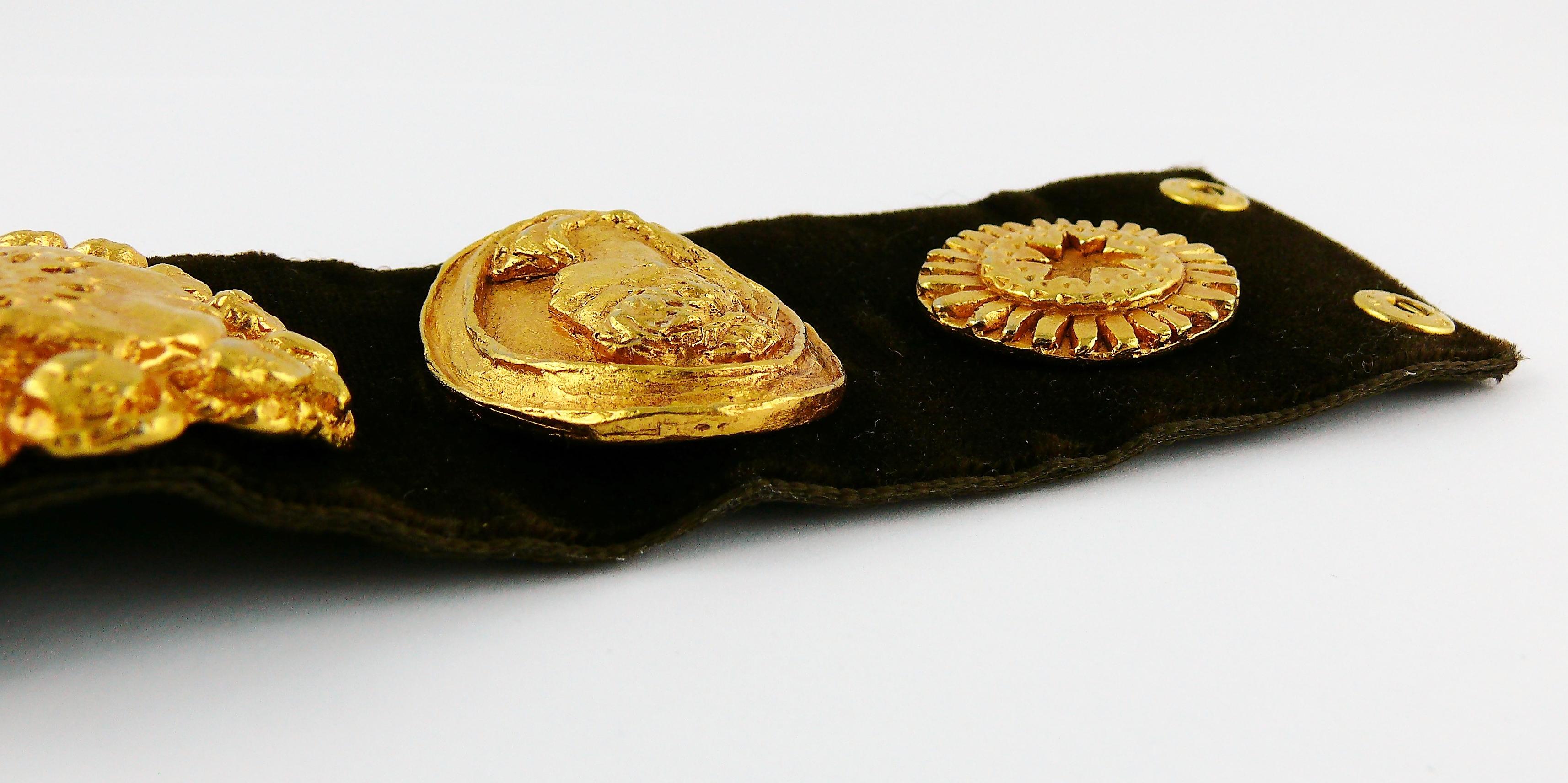 Christian Lacroix Vintage Iconic Roman Heart Medallion Brown Velvet Cuff 8