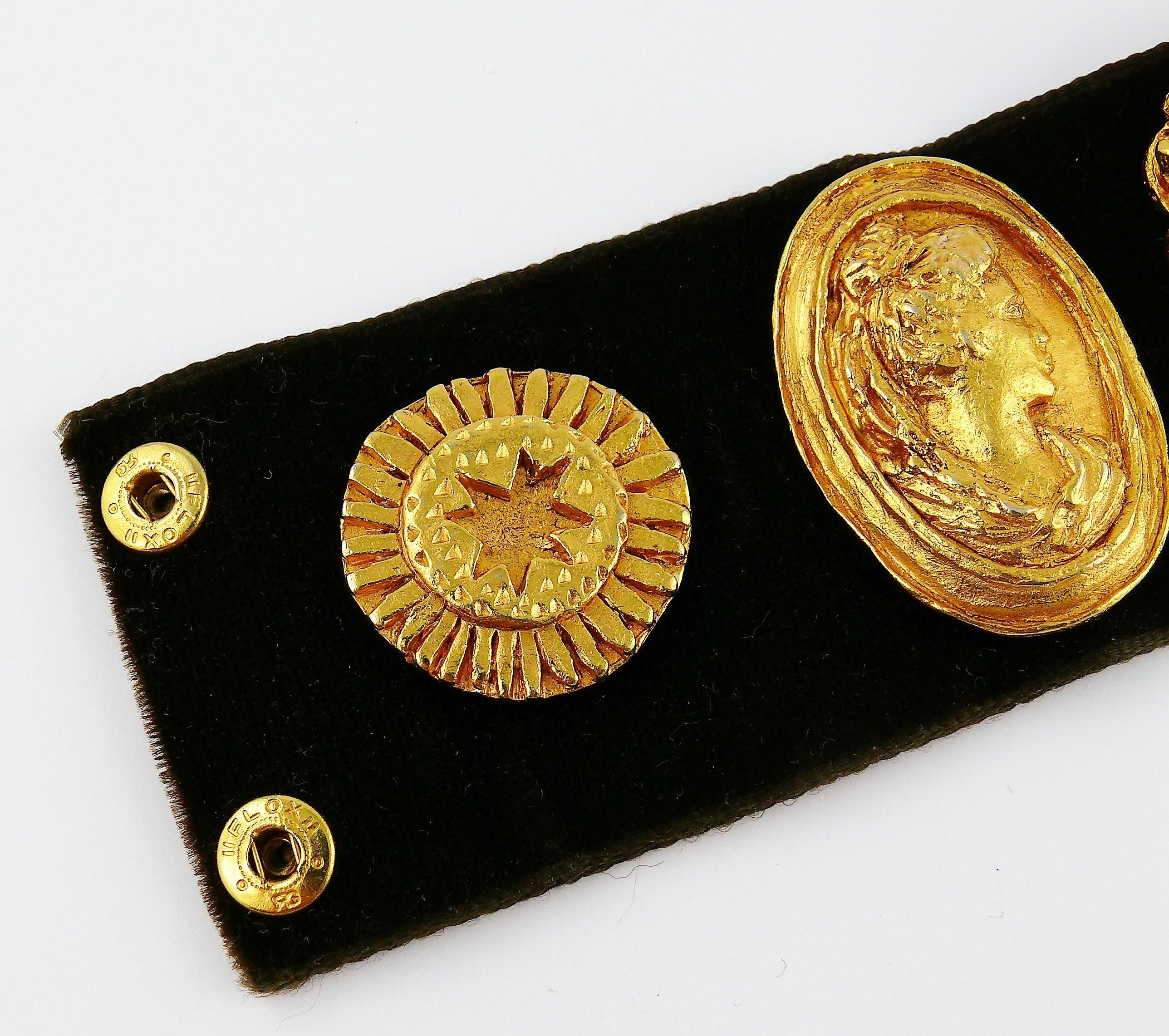 Women's Christian Lacroix Vintage Iconic Roman Heart Medallion Brown Velvet Cuff