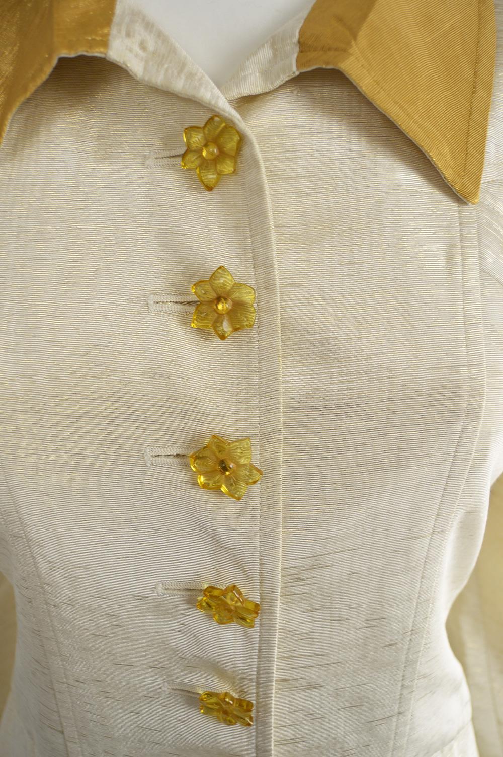 Christian Lacroix Vintage Ivory Faille & Gold Lamé Two Piece Skirt Suit, 1990s 1