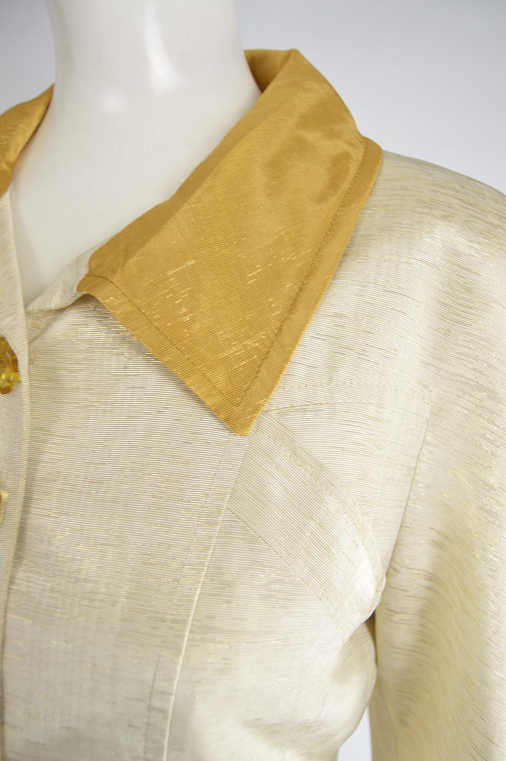 Christian Lacroix Vintage Ivory Faille & Gold Lamé Two Piece Skirt Suit, 1990s 2
