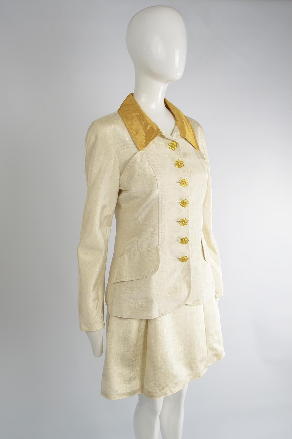 Christian Lacroix Vintage Ivory Faille & Gold Lamé Two Piece Skirt Suit, 1990s 3