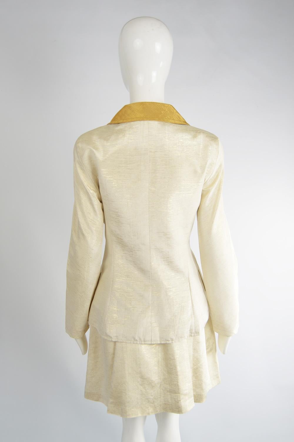 Christian Lacroix Vintage Ivory Faille & Gold Lamé Two Piece Skirt Suit, 1990s 4