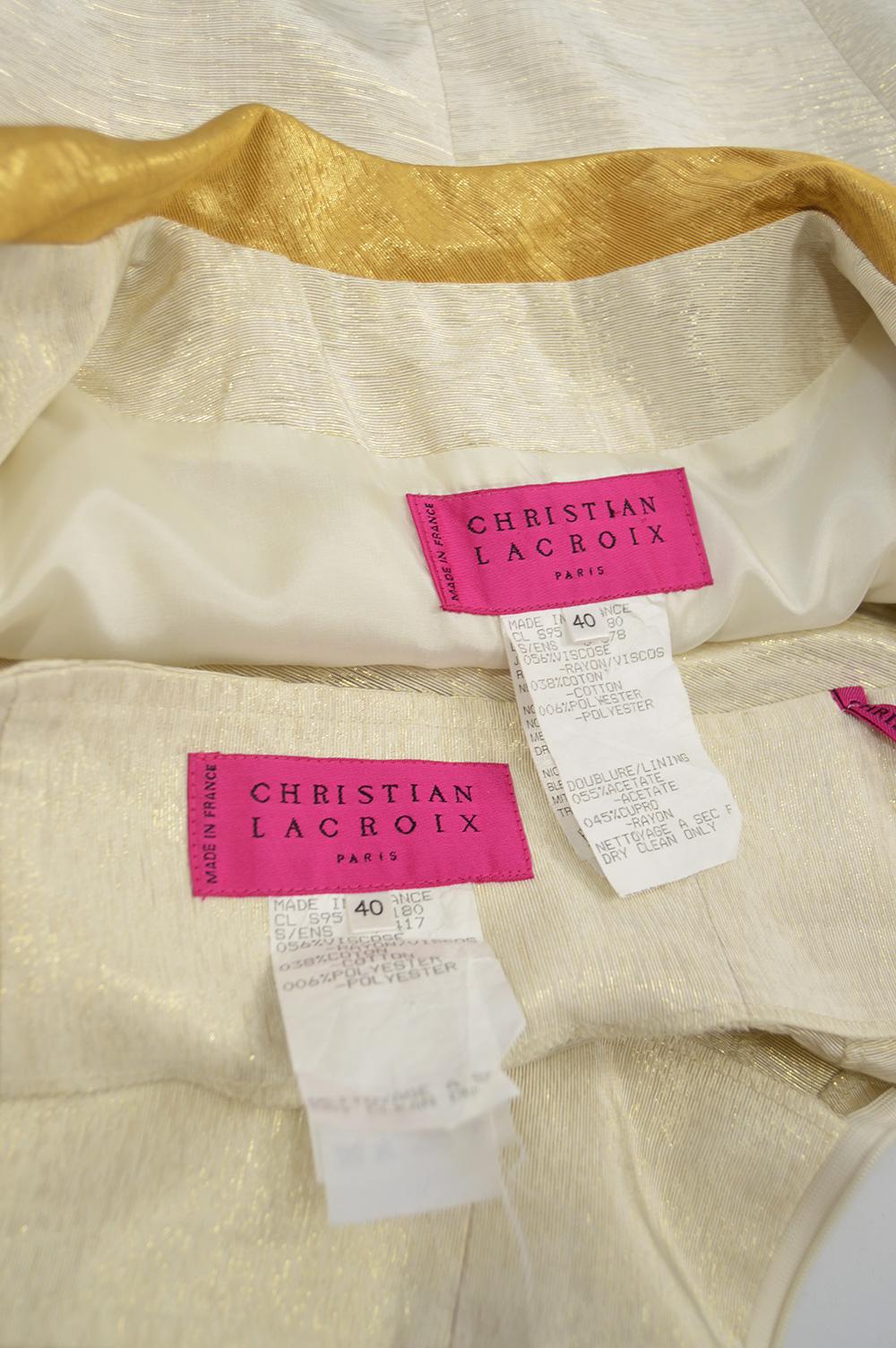 Christian Lacroix Vintage Ivory Faille & Gold Lamé Two Piece Skirt Suit, 1990s 5