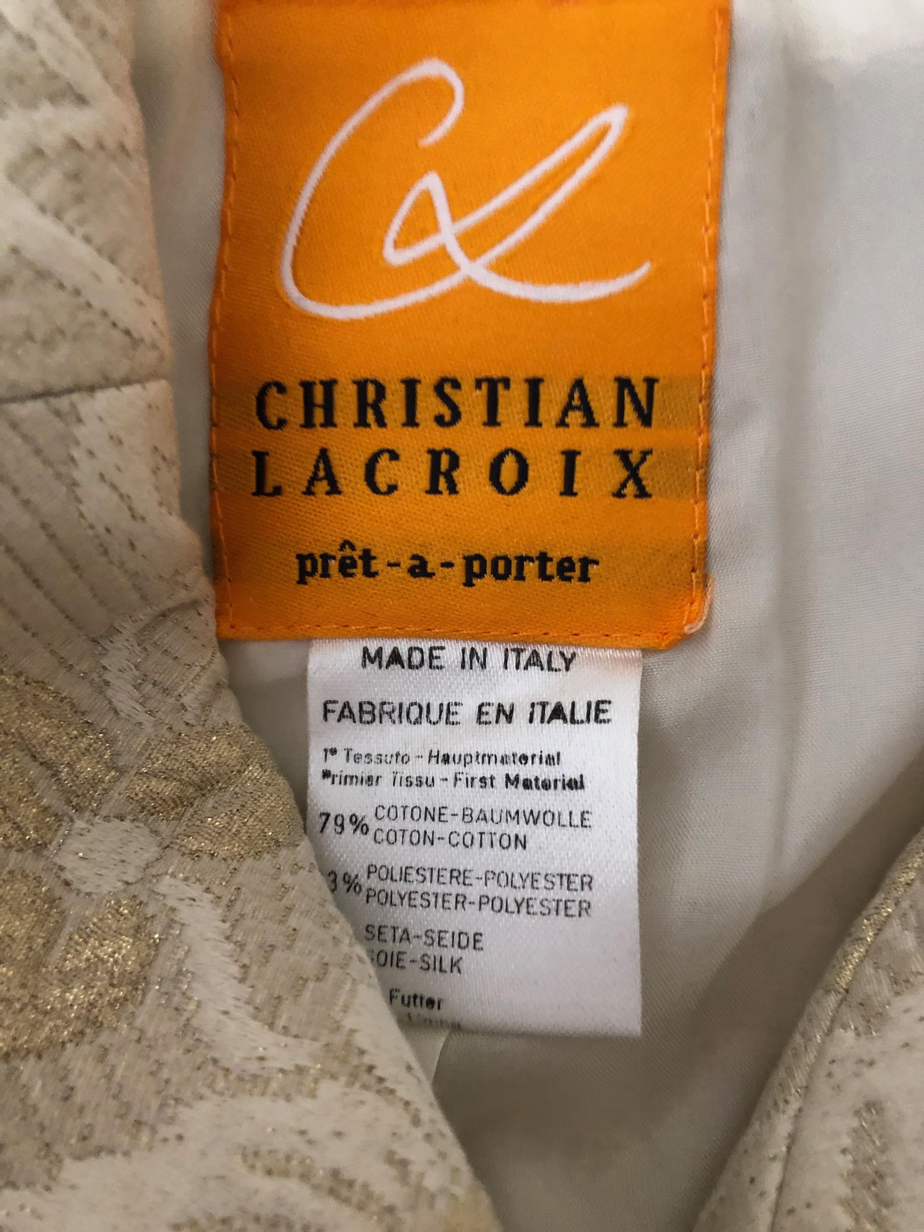 Christian Lacroix Vintage Jacquard Peplum Accented Suit w Jeweled Buttons & Belt For Sale 4