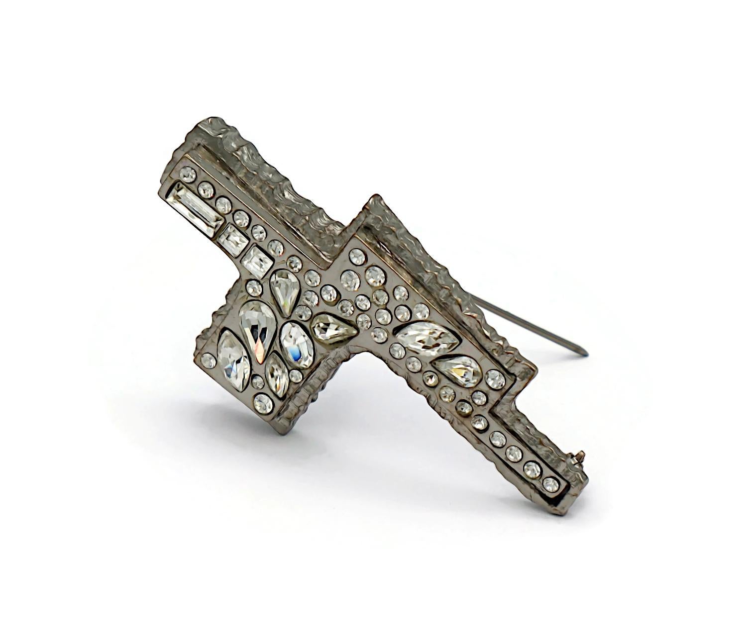 CHRISTIAN LACROIX Vintage Jewelled Abstract Cross Brooch For Sale 1