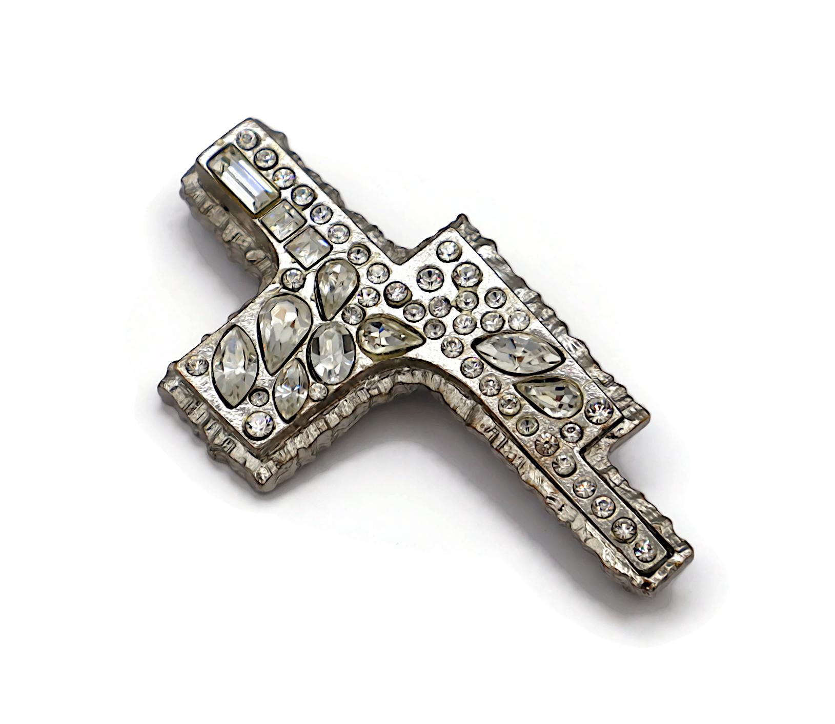 CHRISTIAN LACROIX Vintage Jewelled Abstract Cross Brooch For Sale 2
