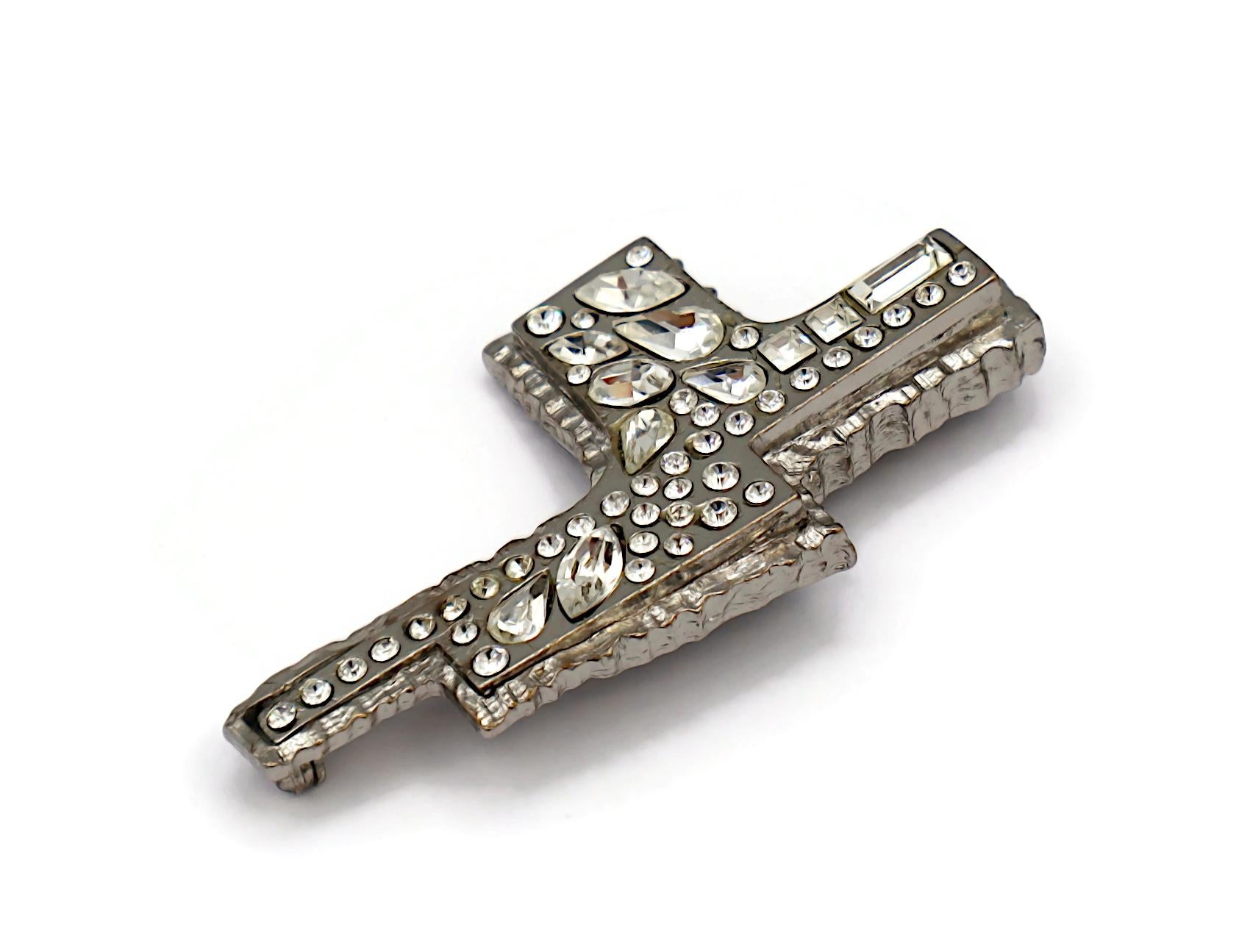 CHRISTIAN LACROIX Vintage Jewelled Abstract Cross Brooch For Sale 3