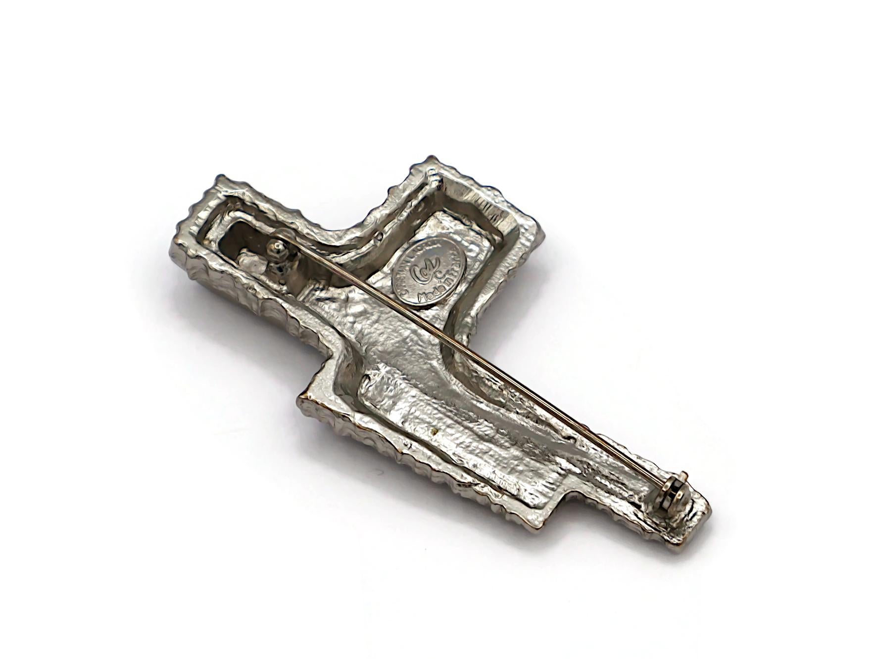 CHRISTIAN LACROIX Vintage Jewelled Abstract Cross Brooch For Sale 4