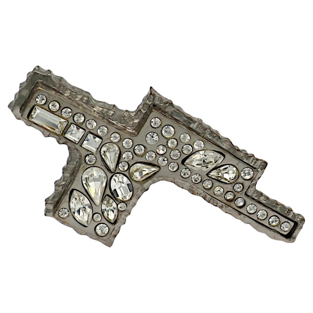 CHRISTIAN LACROIX Vintage Jewelled Abstract Cross Brooch For Sale