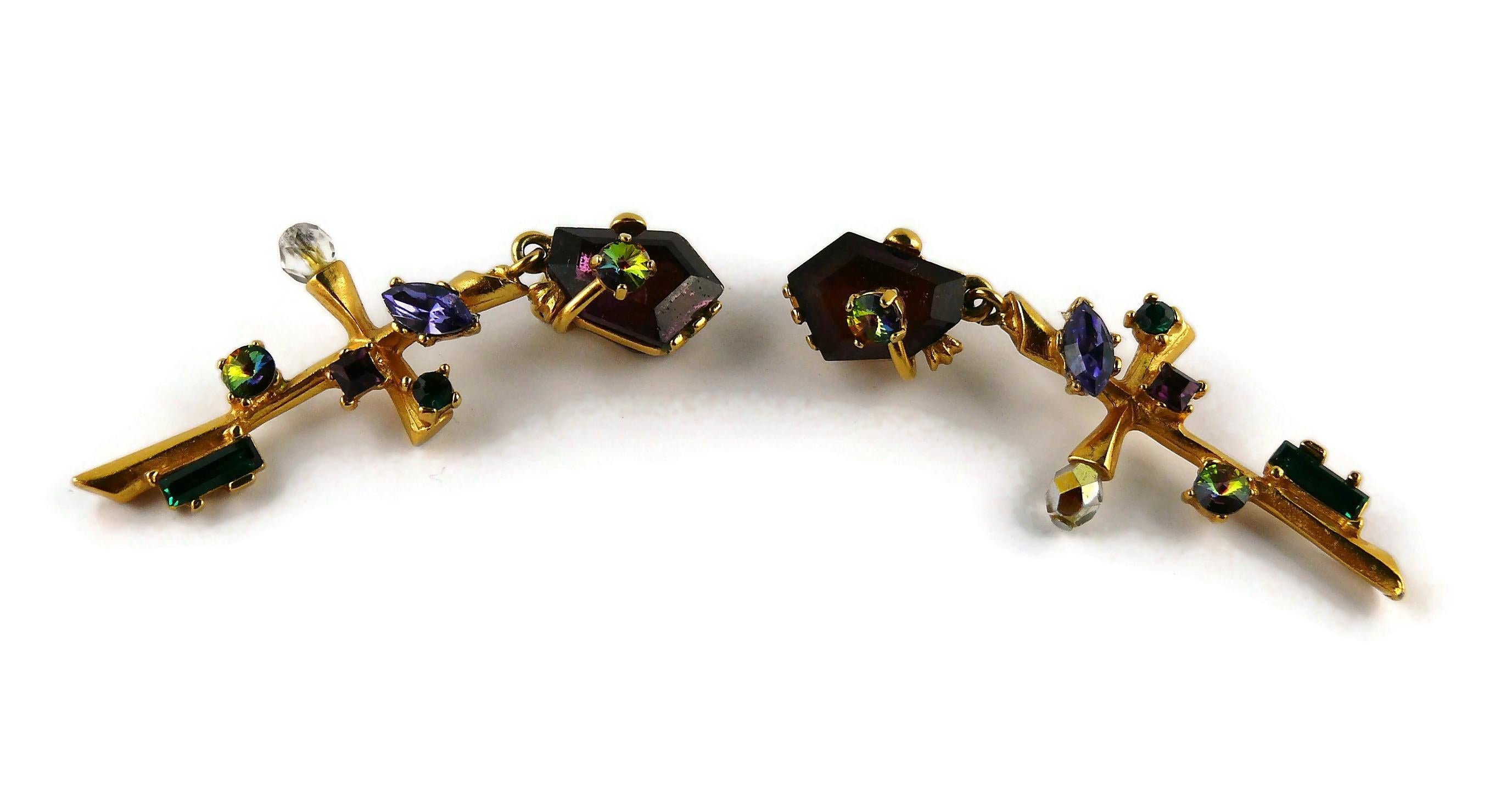 Christian Lacroix Vintage Jewelled Abstract Cross Dangling Earrings For Sale 3